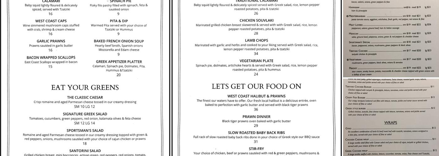 Sportsman's Steak & Pizza House Menu