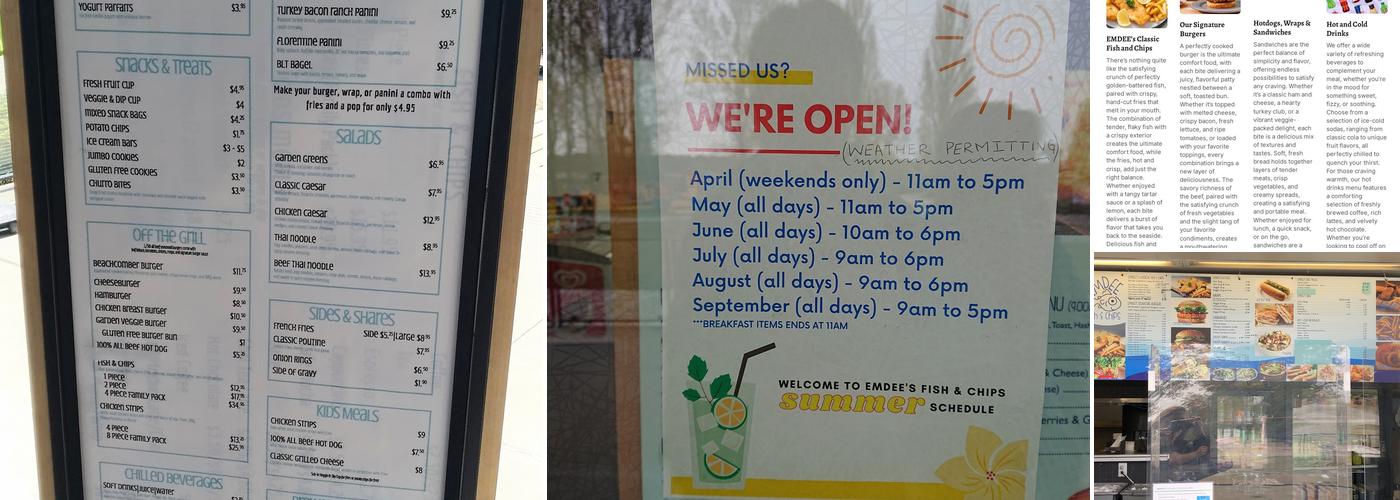 Emdee Fish and Chips Menu