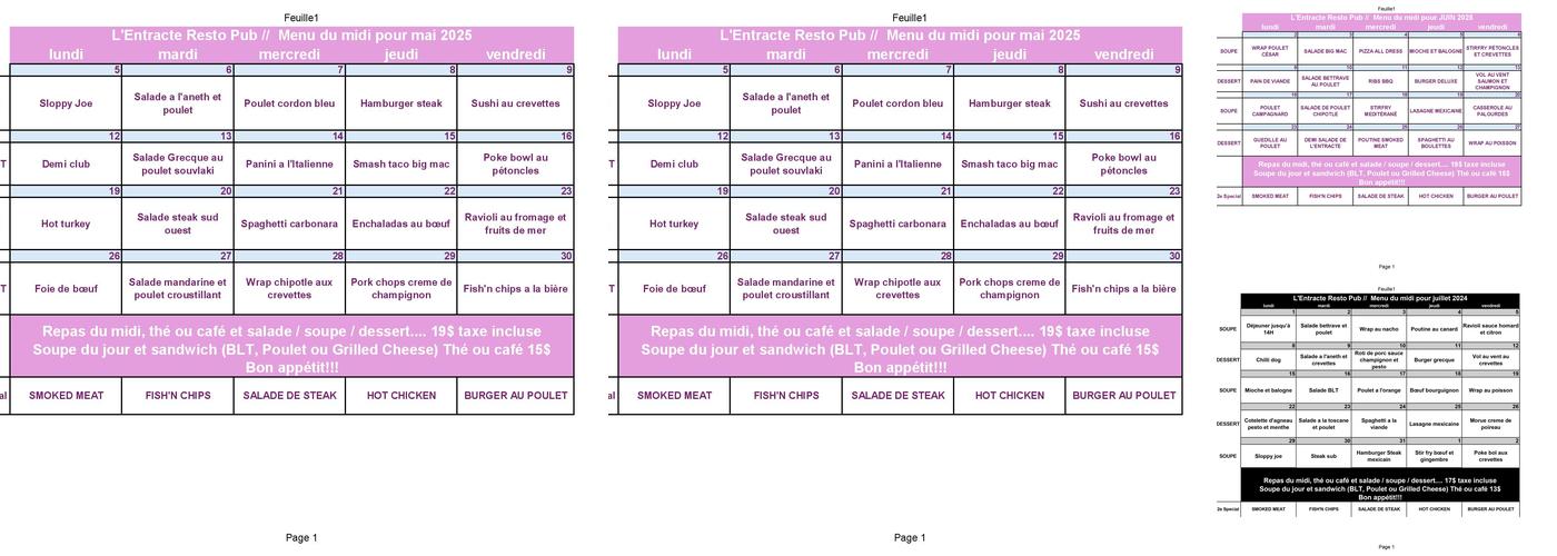 L'Entracte Resto Pub Menu