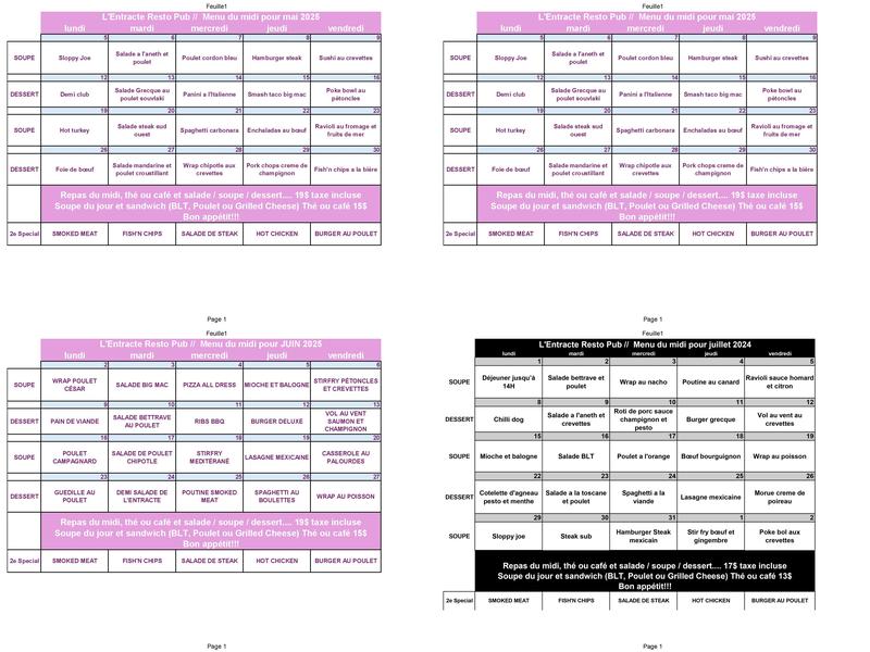 L'Entracte Resto Pub Menu