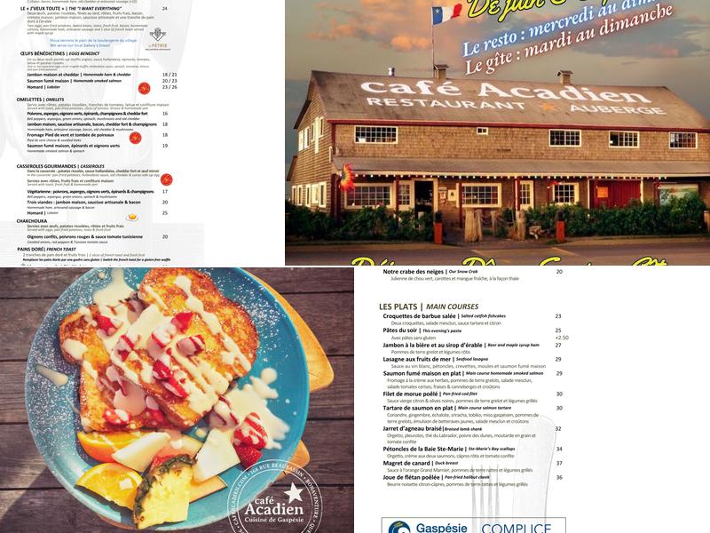 Café Acadien Bonaventure Inc. Menu