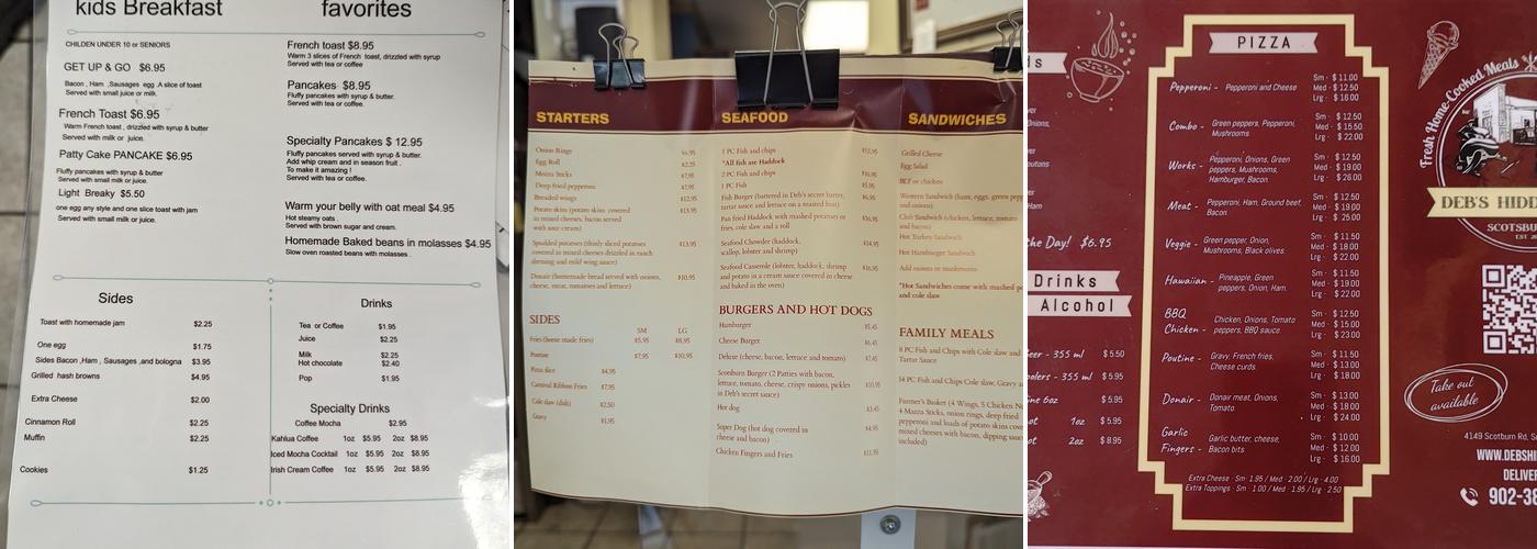Deb's Hidden Cafe Menu