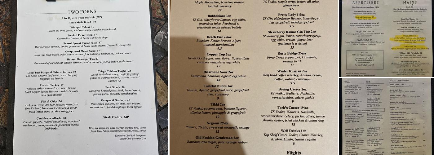 Two Forks Menu