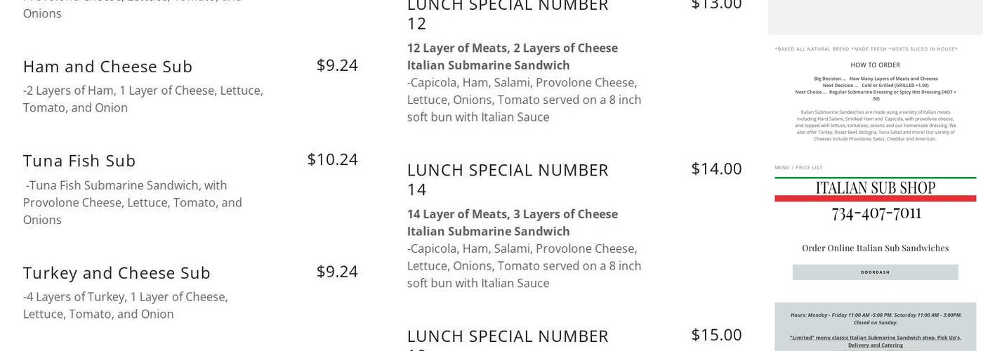 Lunch Wyandotte Menu