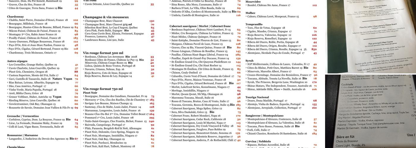 Bistro 4 Saisons Menu