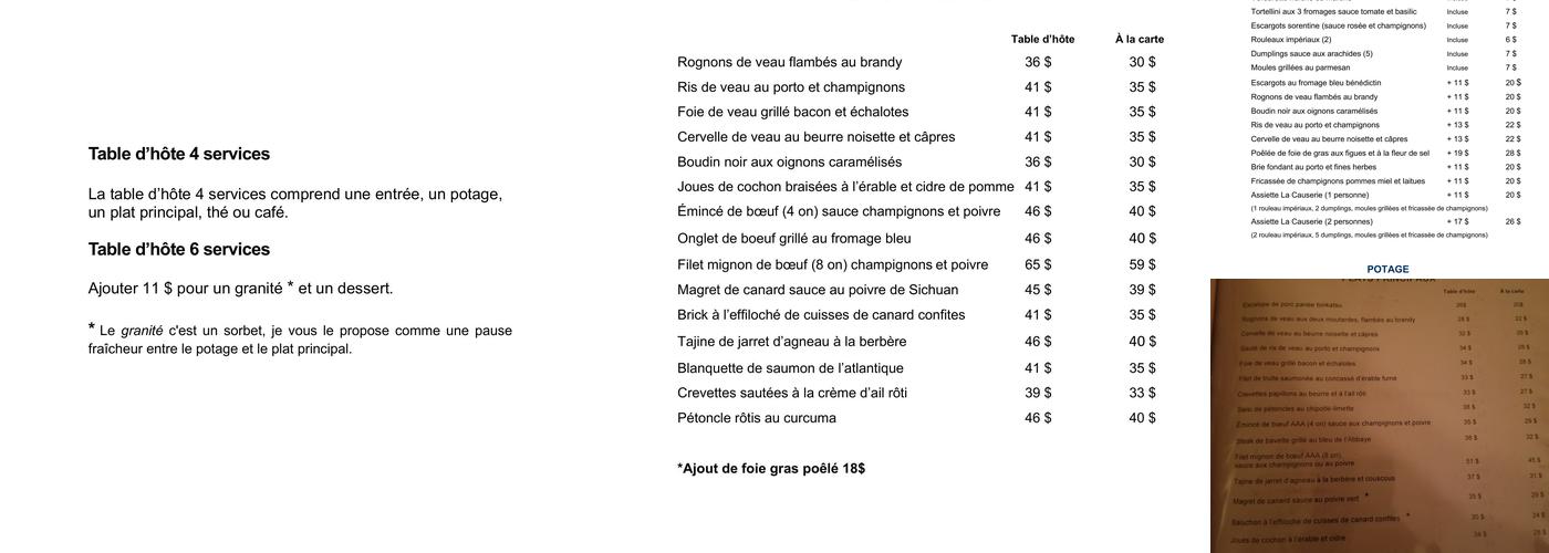 Resto La Causerie Menu