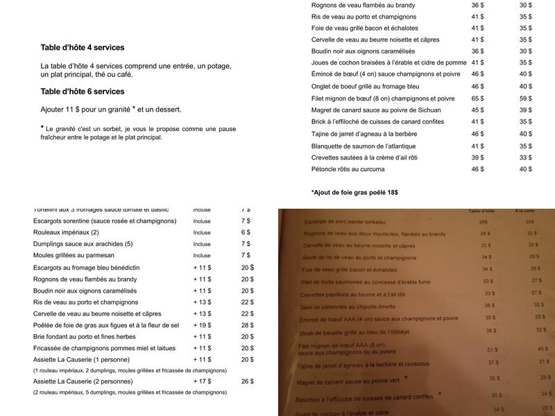 Resto La Causerie Menu