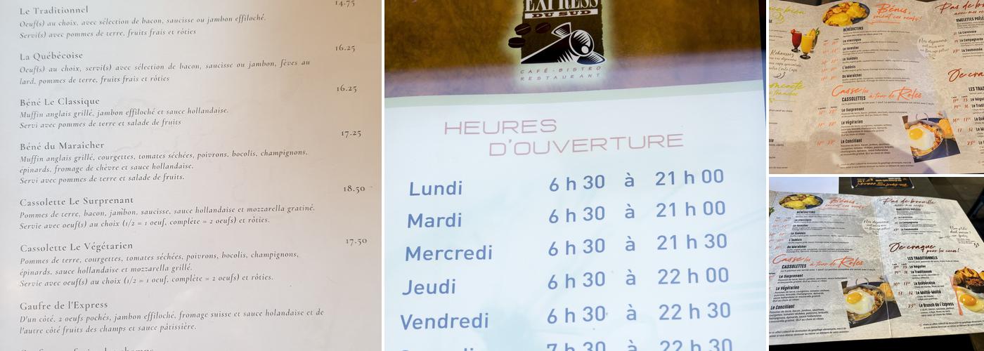 Express du Sud Menu