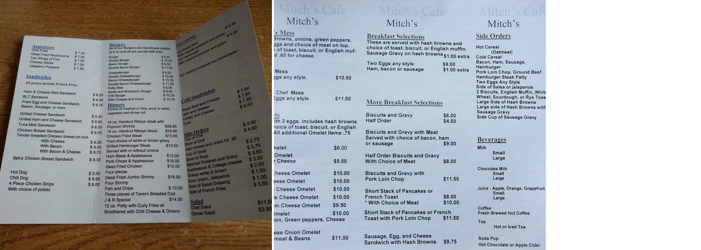 Mitch's Cafe Menu