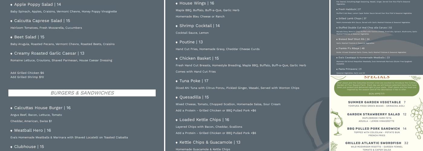 Calcuttas Menu