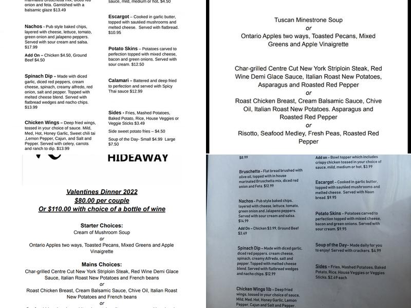 Riverside Hideaway Menu