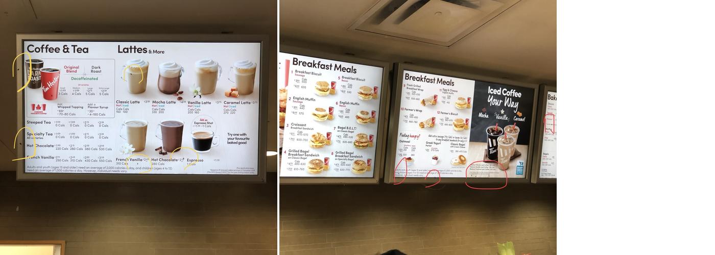 Tim Hortons Menu