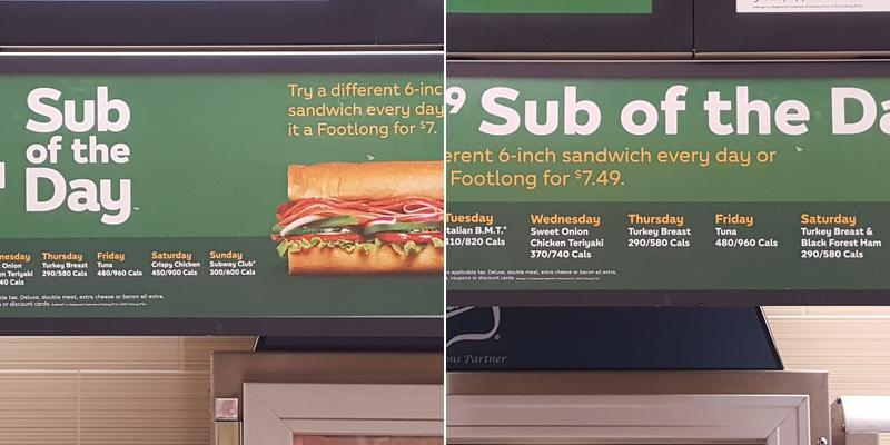 Subway Menu