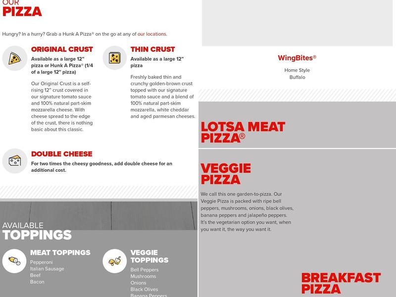 Hunt Brothers Pizza Menu