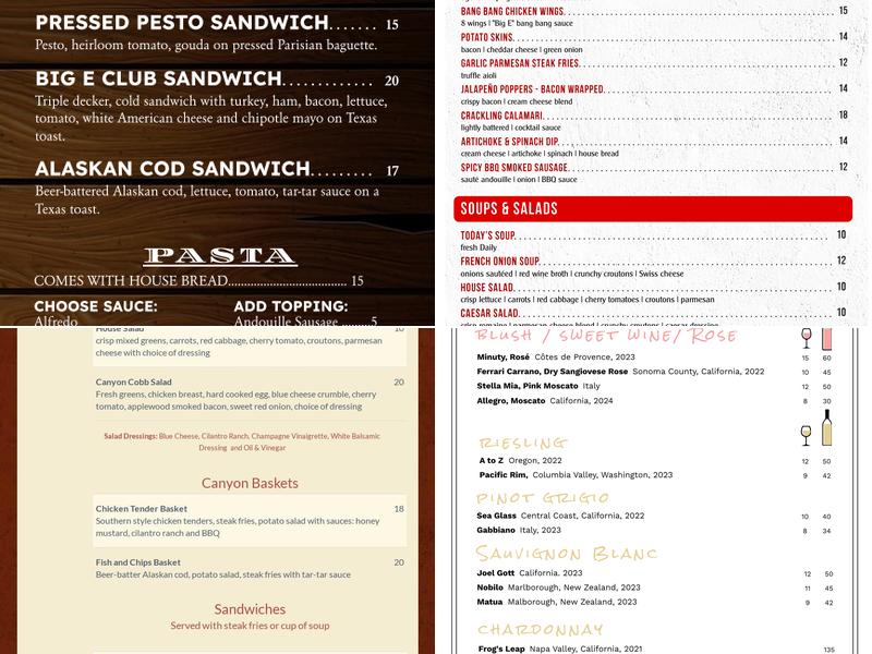 Big E Steakhouse & Saloon Menu