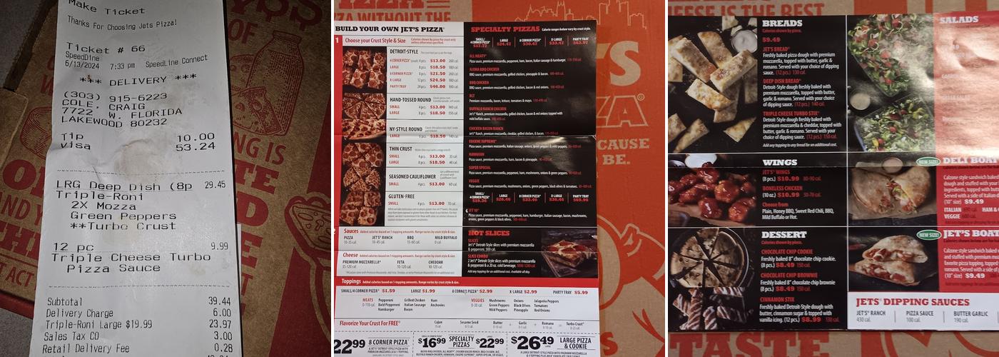 Jet's Pizza Menu
