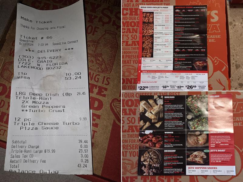 Jet's Pizza Menu