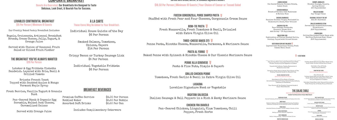 Lovables Catering + Kitchen Menu