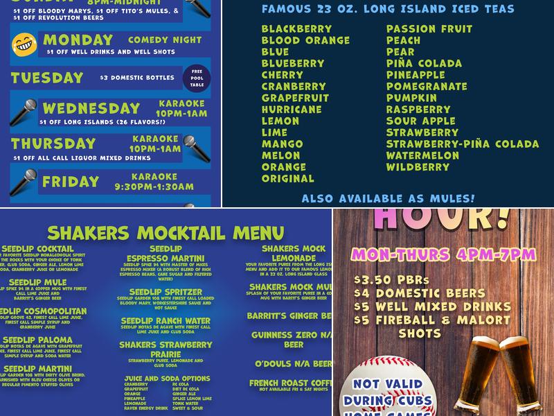 Shakers on Clark Menu