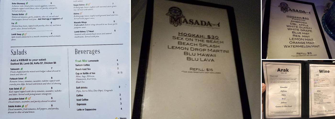 Masada Nightclub Menu