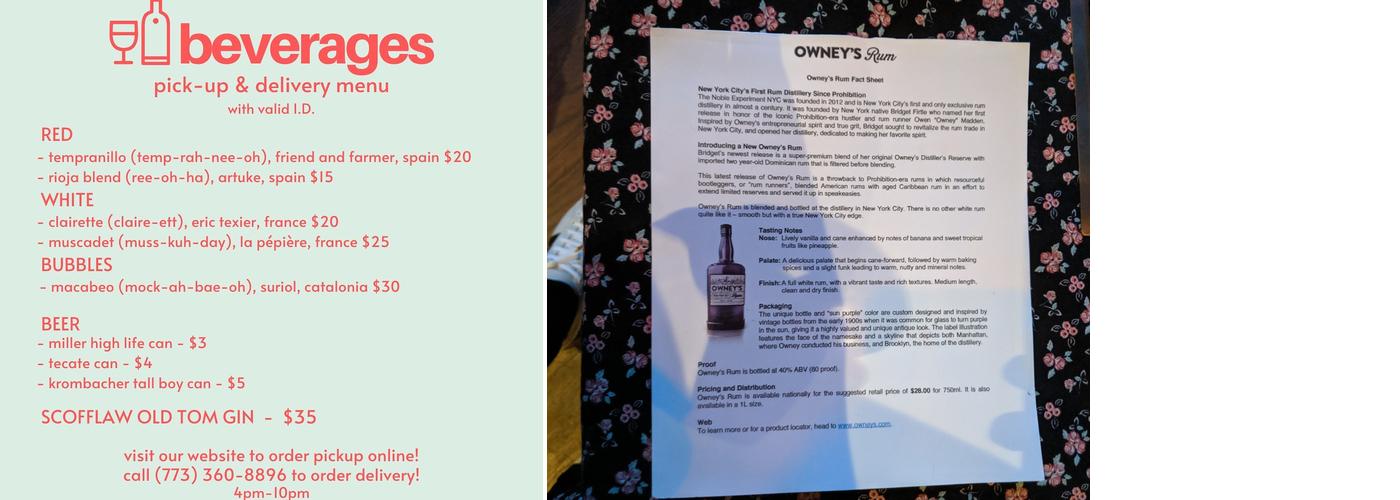 The Heavy Feather Menu