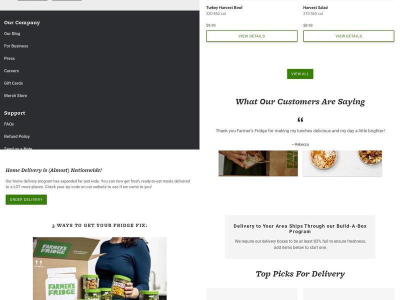 Farmer's Fridge Menu