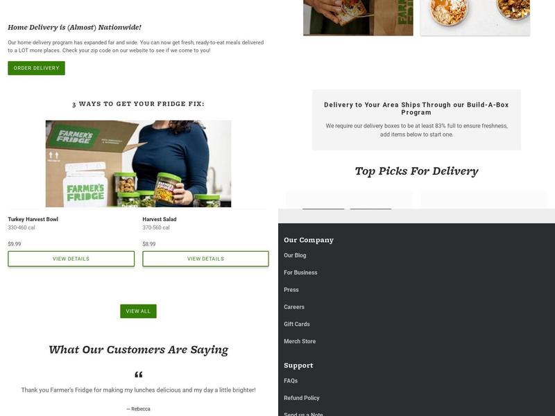 Farmer's Fridge Menu