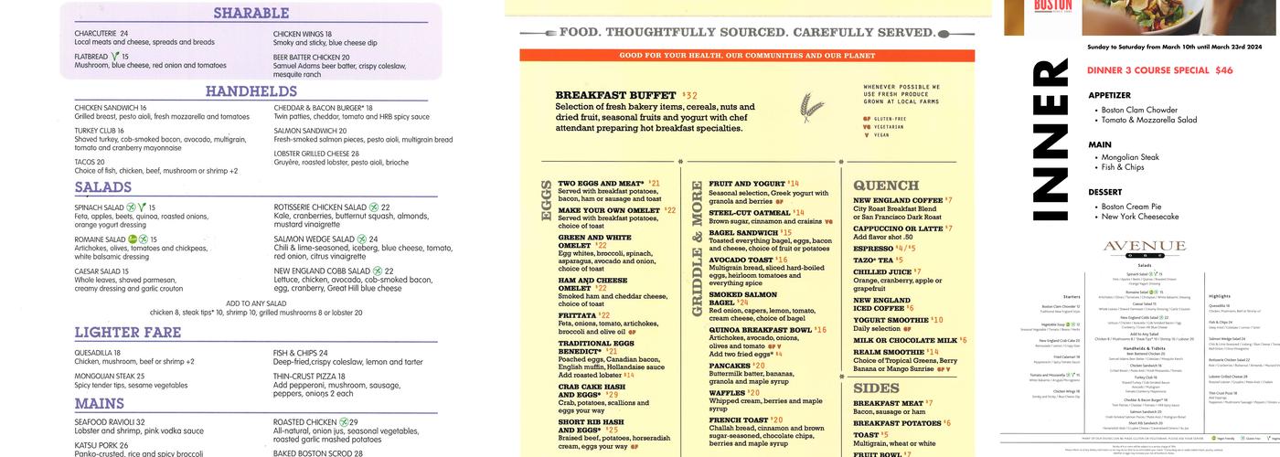 Avenue One Restaurant Menu