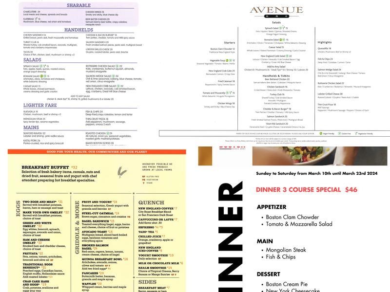 Avenue One Restaurant Menu