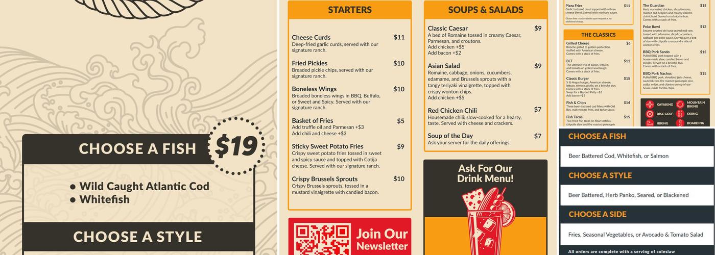 Tbar at Marquette Mountain Menu