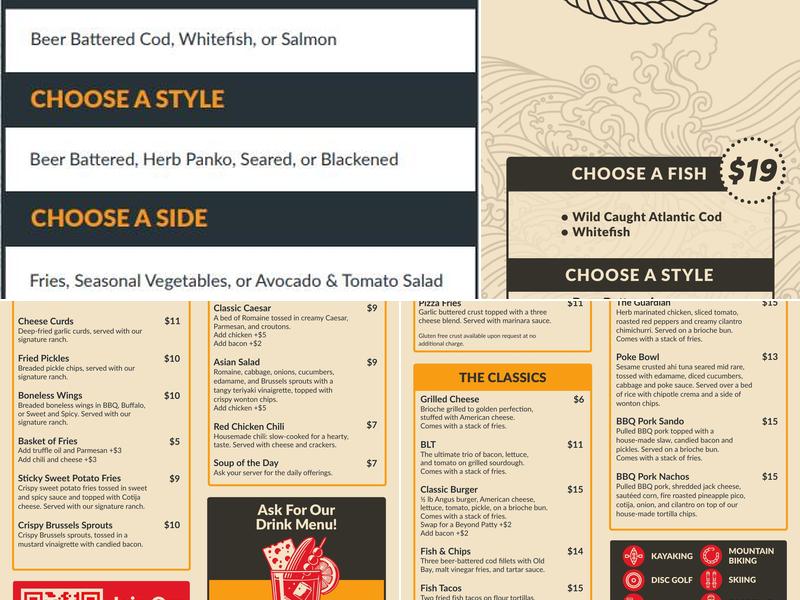 Tbar at Marquette Mountain Menu