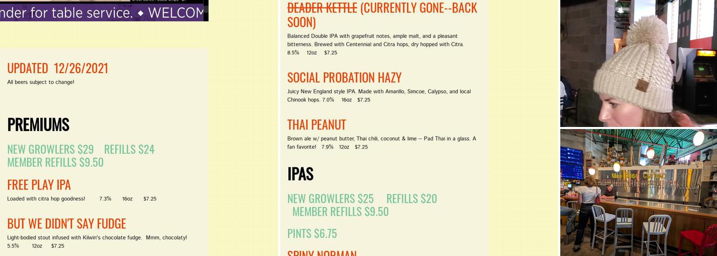 Right Brain Brewery Menu