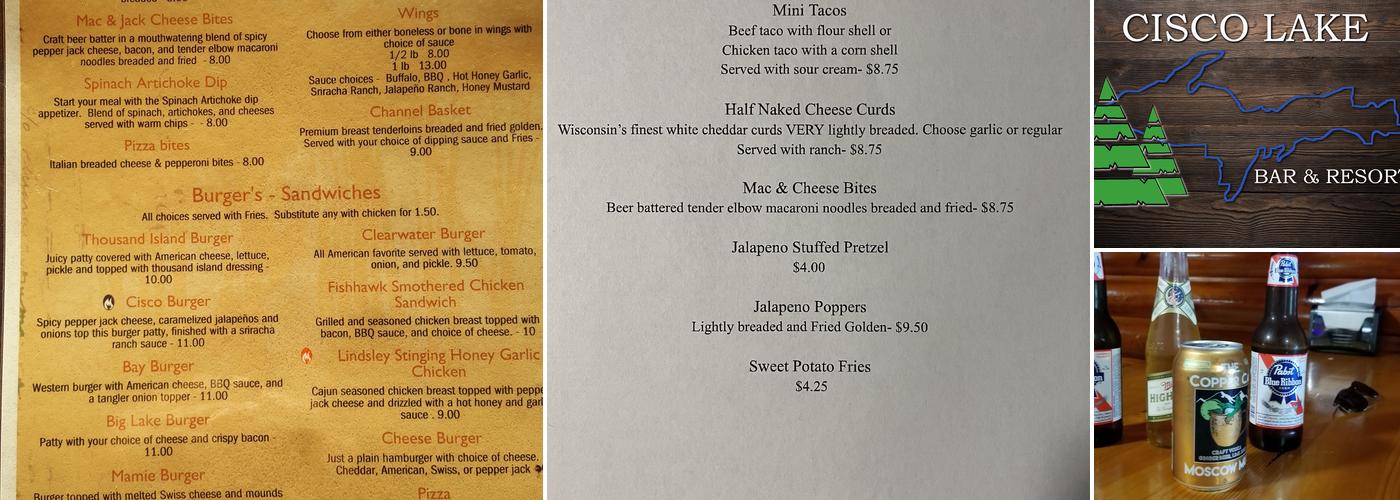 Cisco Lake Bar and Resort Menu
