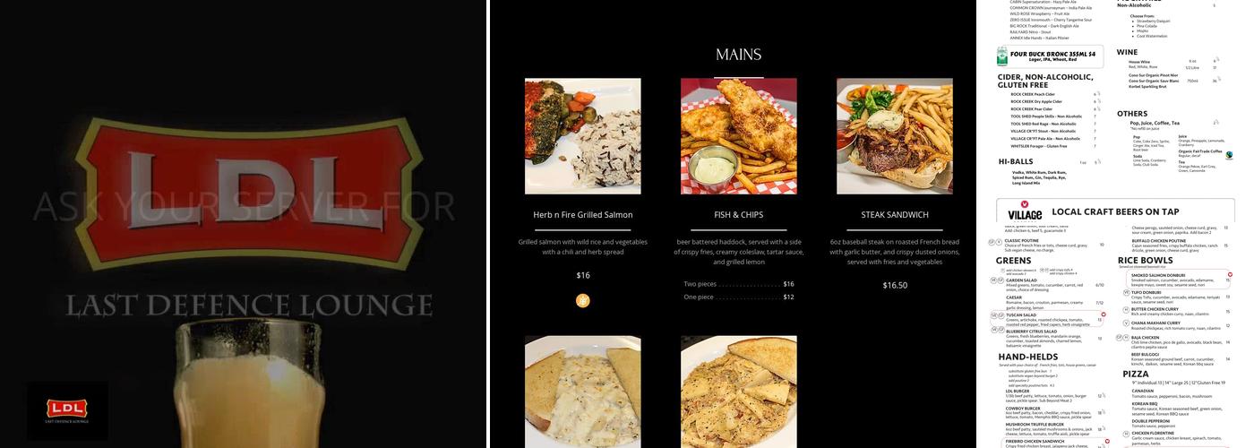 Last Defence Lounge Menu