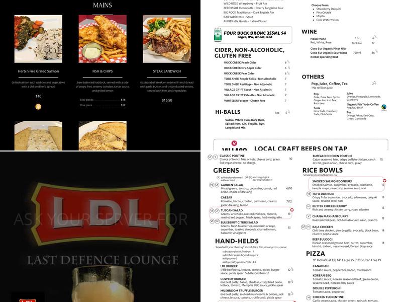 Last Defence Lounge Menu