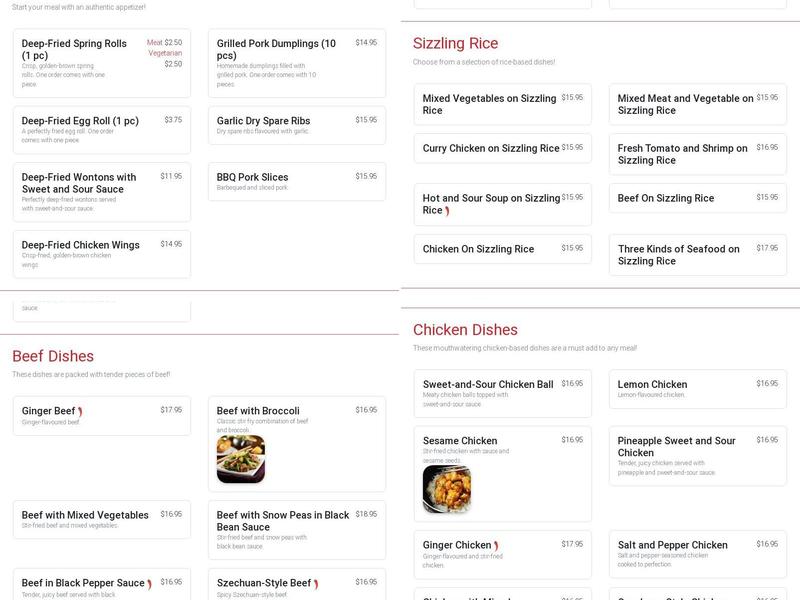 Fancy Taste of China Menu