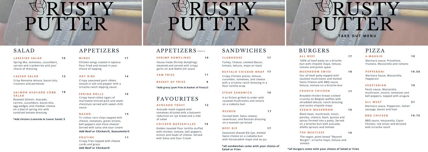 The Rusty Putter Menu
