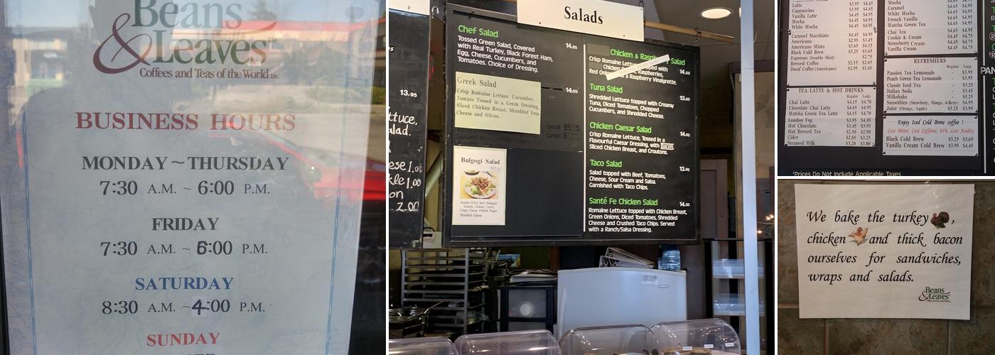 Beans & Leaves Menu