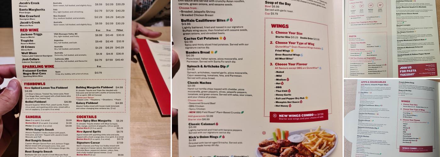 Boston Pizza Menu
