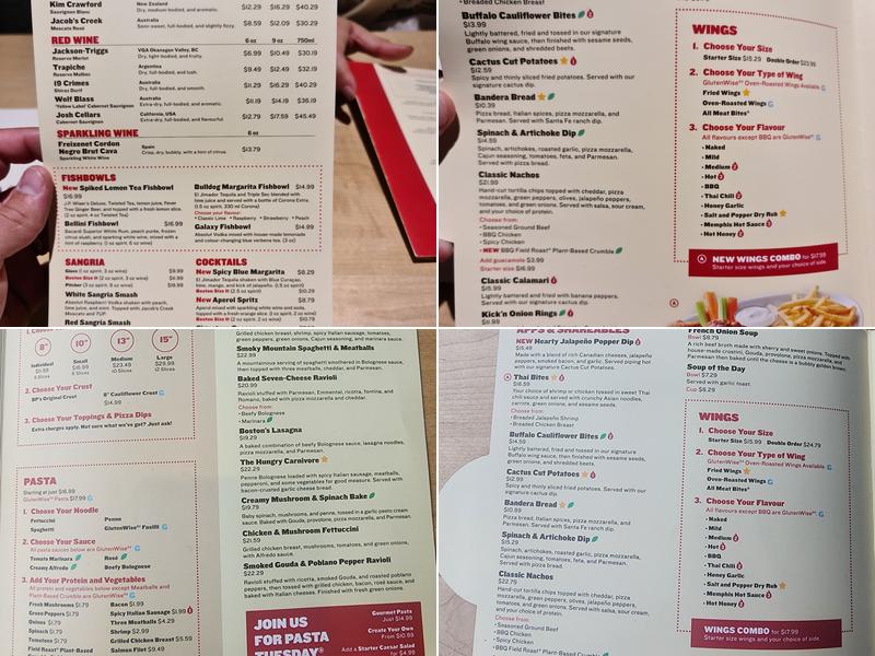 Boston Pizza Menu