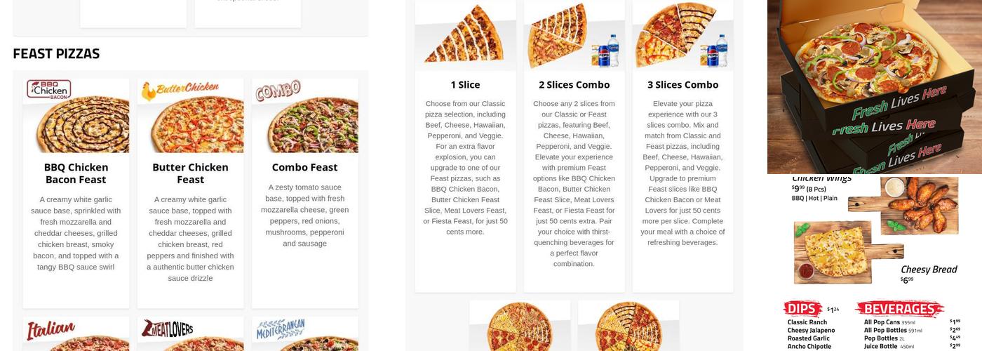 Freshslice Pizza Menu
