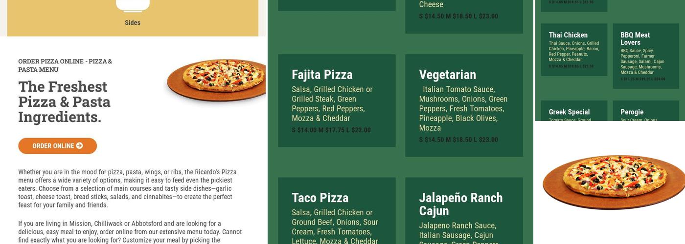Ricardo's Pizza Menu