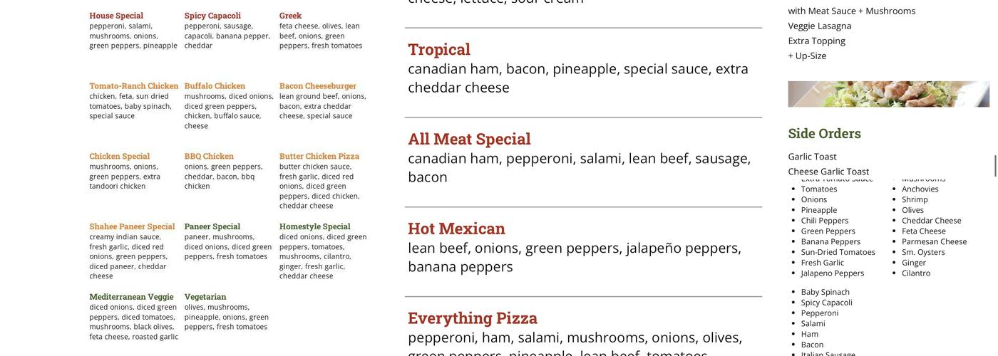 J's Pizza Menu