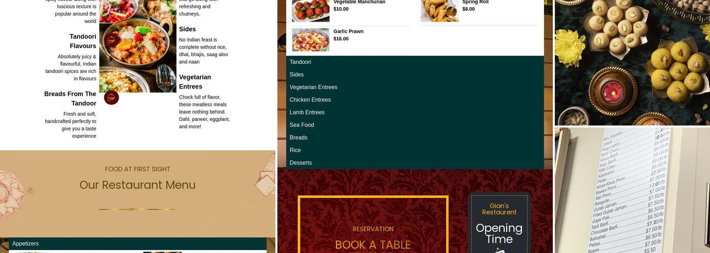 Gian's Sweetshop Menu