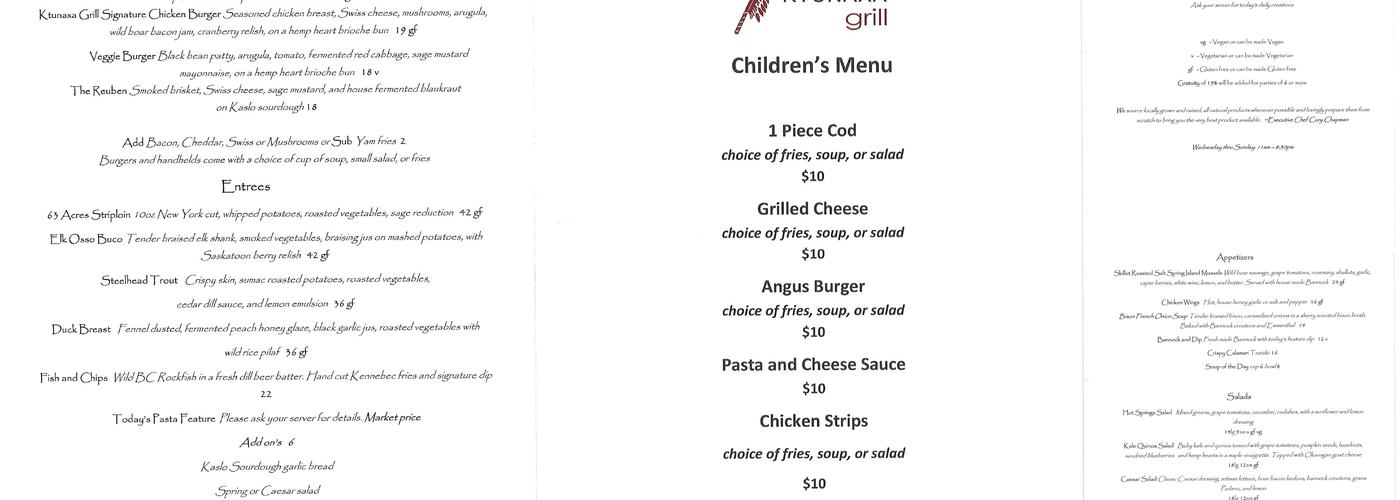 Ktunaxa Grill Menu