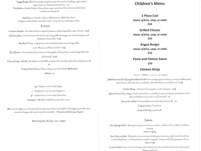 Ktunaxa Grill Menu