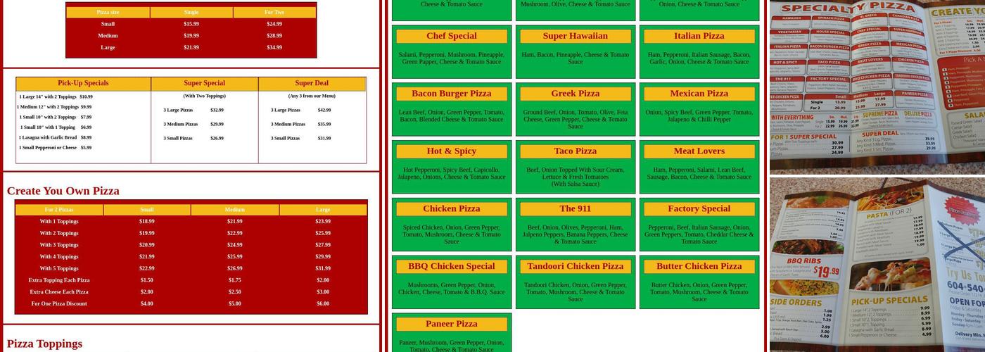 Pizza Factory Menu
