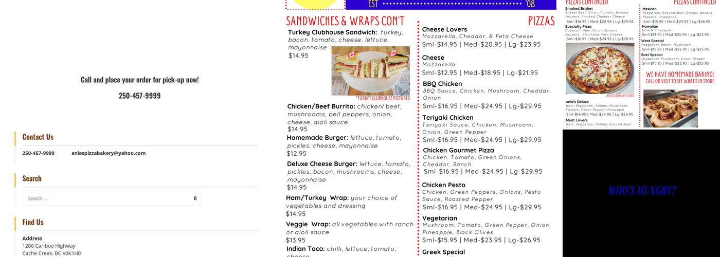 Anie's Pizza & Bakery Menu