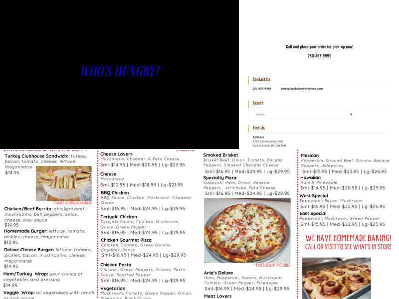 Anie's Pizza & Bakery Menu