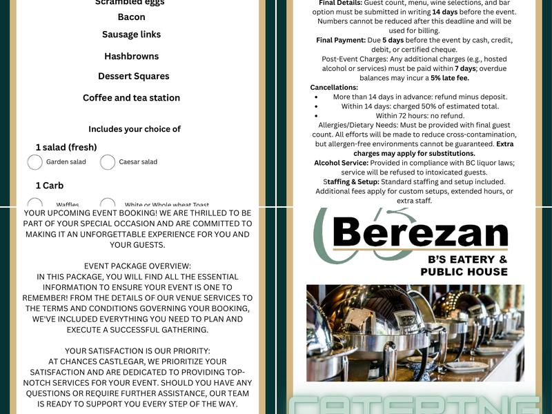 B's Eatery & Public House at Chances Menu